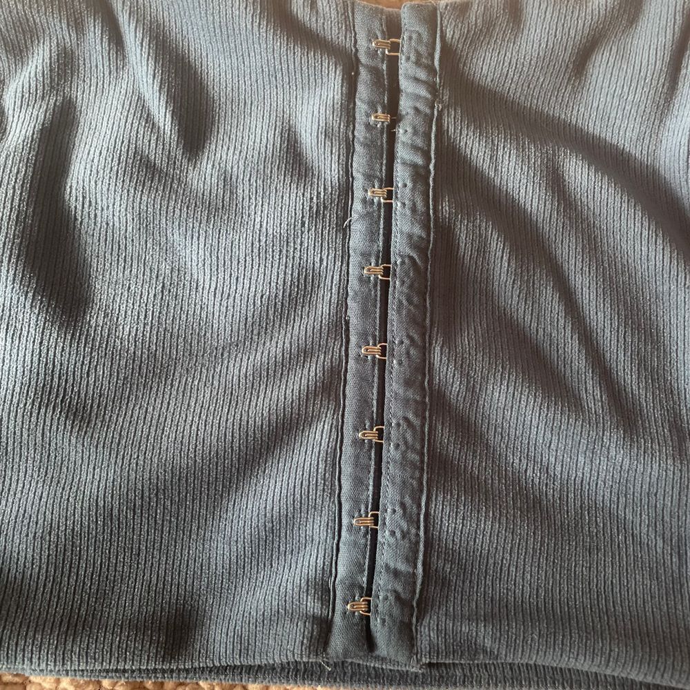Little lie Vintage Style Blue Corduroy Bustier Crop Top with Hook Front Closure - Picture 9 of 12